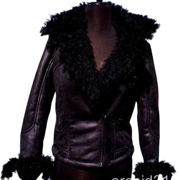 Cache Black Shearling Moto Lined Jacket Front Zipper Sleeve Zippers New NWT $268 - Picture 1 of 10